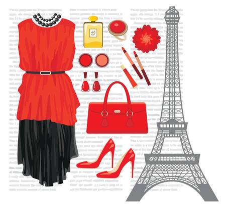 Fashion set with the Eiffel Towerのイラスト素材