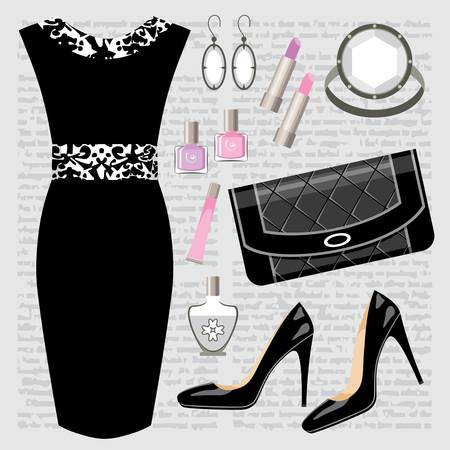 Fashion set with a dressのイラスト素材