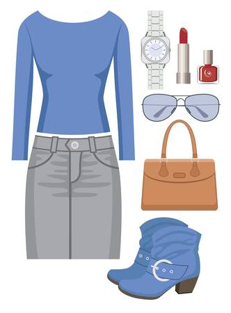 Fashion set with a skirt and a sweaterのイラスト素材