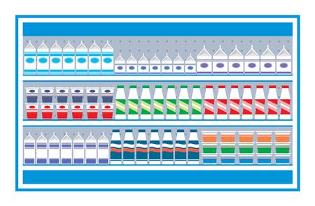 Supermarket shelves with dairy productsのイラスト素材