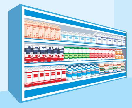 Supermarket shelves with dairy productsのイラスト素材