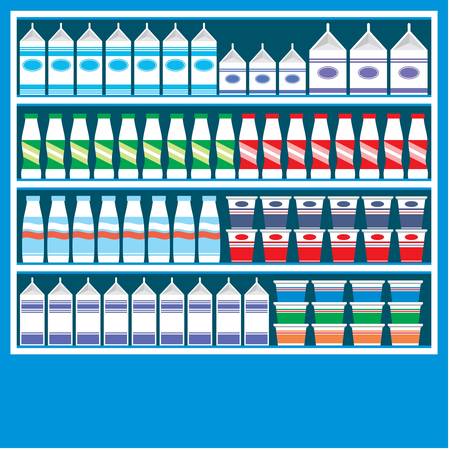 Supermarket shelves with dairy productsのイラスト素材