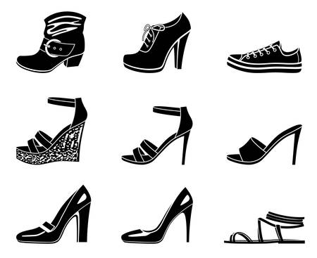 Set of icons of womanish shoe on a white background.のイラスト素材