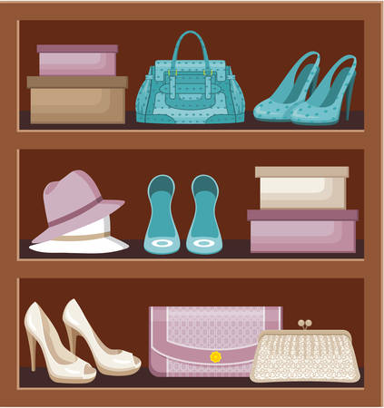 Shelf with bags and shoes. vectorのイラスト素材