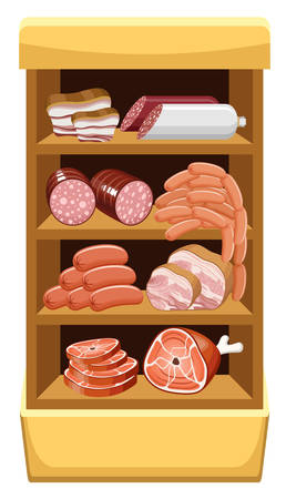 Shelfs with meat products. Meat market. vectorのイラスト素材