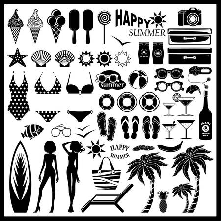Image of a set of icons for a beach theme and travelのイラスト素材
