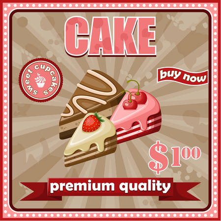 Picture of a vintage poster with a cake. vector illustrationのイラスト素材