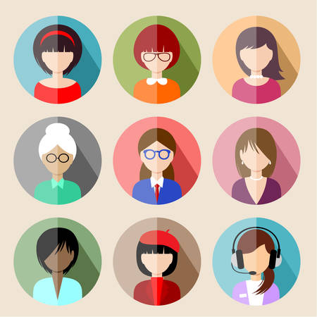 Set of circle flat icons with women. のイラスト素材