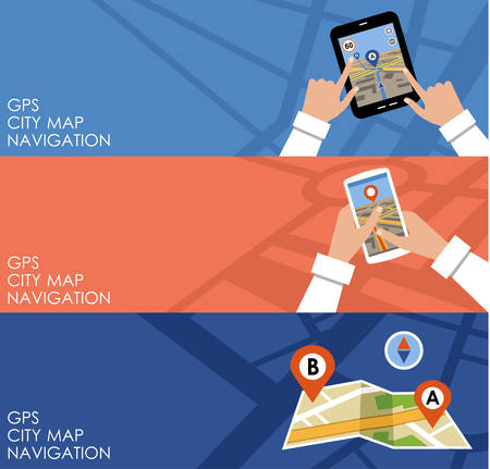 Image of three banners with GPS in flat design style. Navigation. Vector illustrationのイラスト素材