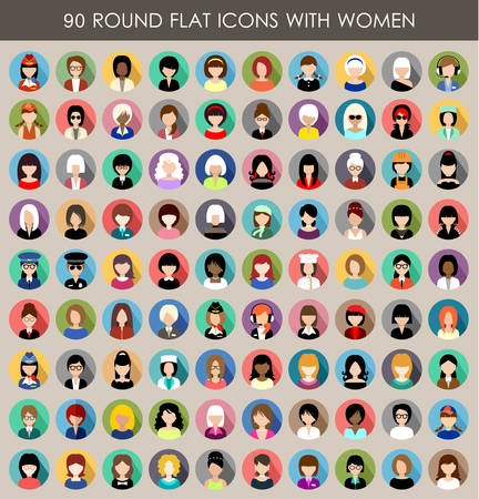 Set of round flat icons with women.のイラスト素材