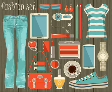 Fashion vector set in a style flat design. Vector illustrationのイラスト素材