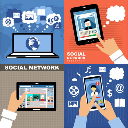 The concept of social networks, blogs and online communication. Vector illustrationのイラスト素材
