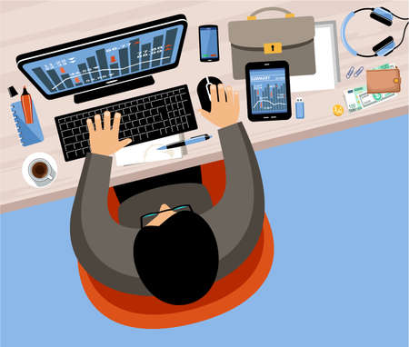 Flat design of office workspace, workplace of a businessman. Vector illustrationのイラスト素材