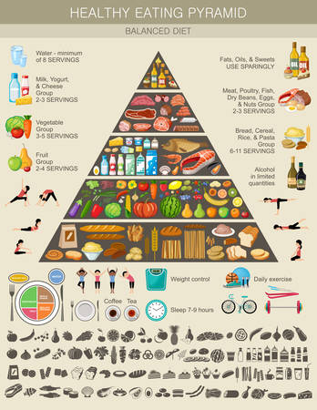 Food pyramid healthy eating infographicのイラスト素材