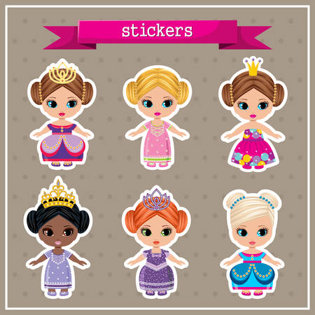Set of stickers with princesses. のイラスト素材