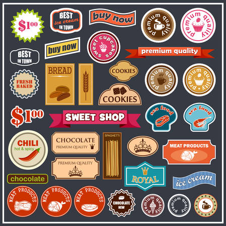 Set of labels and stickers for food. Vector illustrationのイラスト素材