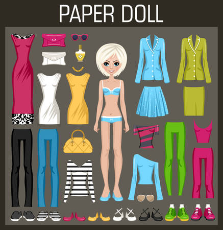 Paper doll with clothes. Vector illustrationのイラスト素材