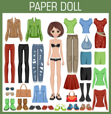 Paper doll with clothes. Vector illustrationのイラスト素材