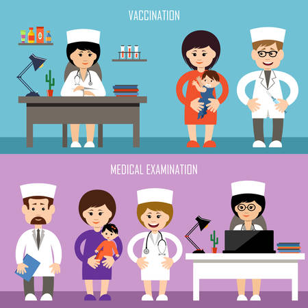 Medical office. Children's vaccination. Medical examination. Vector illustrationのイラスト素材