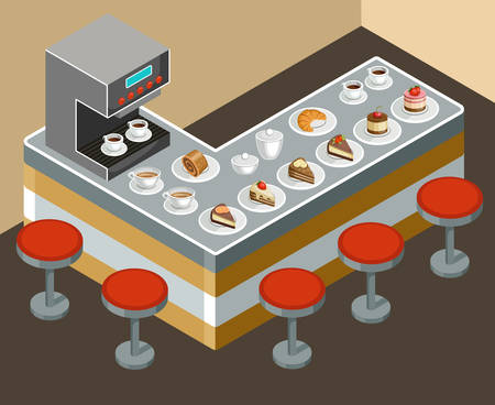 Vector illustration of a coffee house. Coffee maker. Interiorのイラスト素材