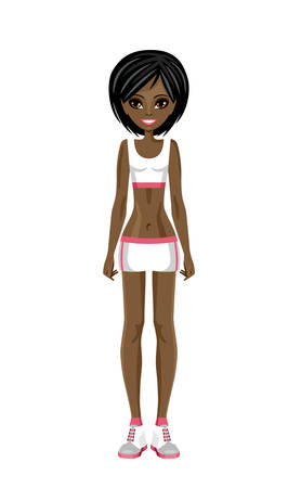 Sports girl afroamerican in a training suit. Fitness trainer. Vectorのイラスト素材