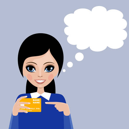 Woman blank speech bubble. Services of bank. Payment card. Vectorのイラスト素材