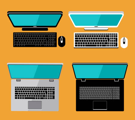 Laptop and computer flat lay. Screen. Vectorのイラスト素材