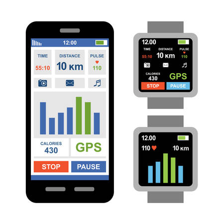 Fitness tracker app for smartwatch and smartphone. Vectorのイラスト素材