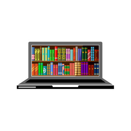 Laptop with digital books, online education concept, library. Vector illustrationのイラスト素材