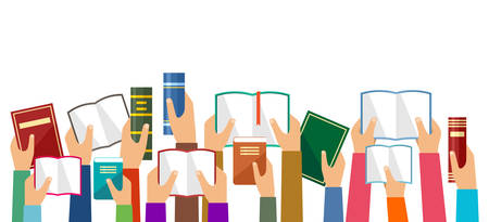 Hands hold books. Vector illustrationのイラスト素材