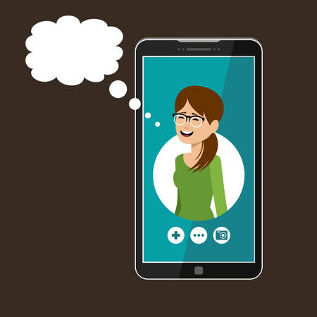 Phone with open window of a messenger. Social network. Online communication. Vector illustrationのイラスト素材