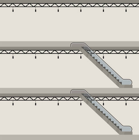Building in a section. Three floors. Escalator. Vector illustrationのイラスト素材
