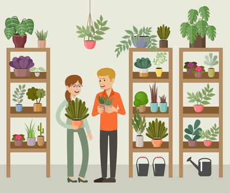 Flower and Home Plant Store. Vector illustrationのイラスト素材