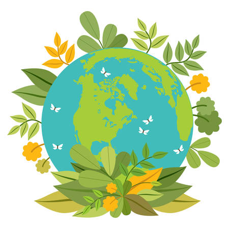 Ecology concept. Green planet. Earth day. Globe with plants. Vector illustrationのイラスト素材