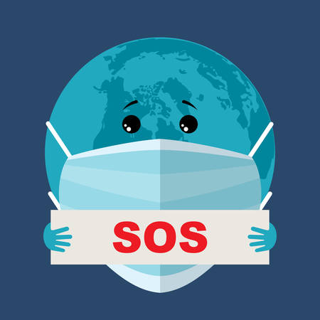 Earth in a gauze medical bandage. Epidemic. Virus. The planet asks for help. Vector flat illustration.のイラスト素材