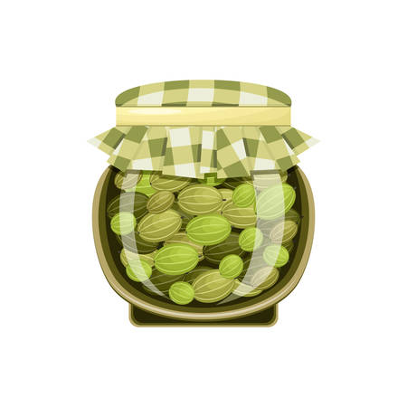 Jar of gooseberry jam on a white background. Vector illustrationのイラスト素材