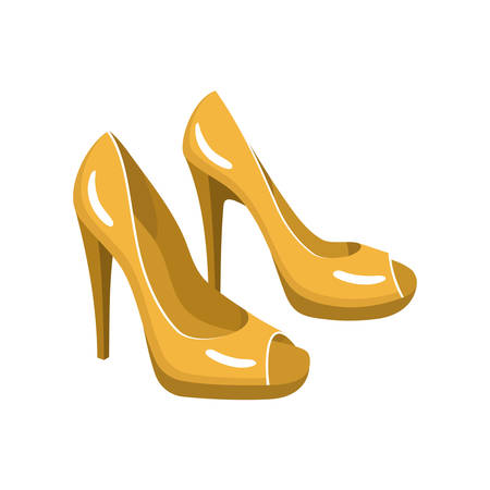 Yellow shoes isolated on a white background. Fashionable women's shoes. Vector flat illustration.のイラスト素材