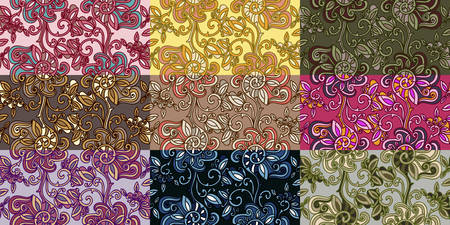 Set of nine colorful seamless patterns  Vector illustration  のイラスト素材