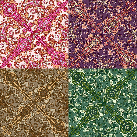 Set of four colorful seamless patterns. Vector illustration. EPS-8.のイラスト素材