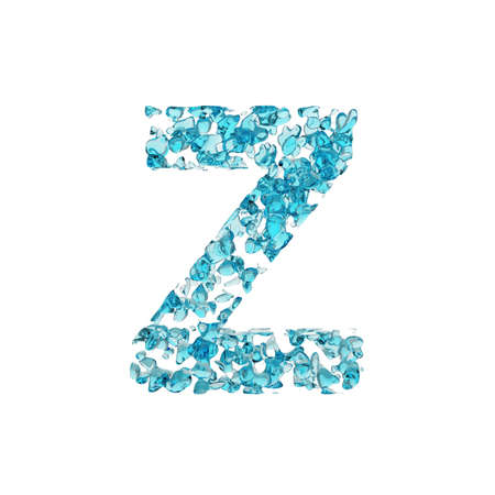 Alphabet letter Z uppercase. Liquid font made of blue water drops. 3D render isolated on white background. Typographic symbol from fresh aqua.の写真素材