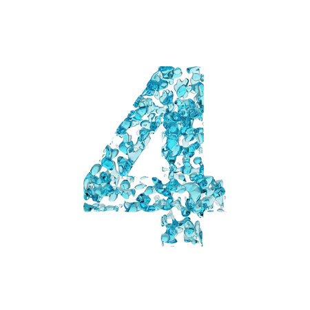 Alphabet number 4. Liquid font made of blue water drops. 3D render isolated on white background....