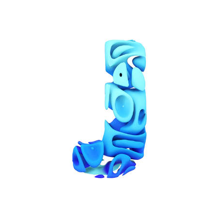 Alphabet letter J uppercase. Blue font made of ink splash in water. 3D render isolated on white background. Typographic symbol from liquid paint.の写真素材