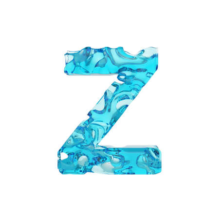 Alphabet letter Z uppercase. Liquid font made of fresh blue water. 3D render isolated on white background. Typographic symbol from summer sea waves.の写真素材