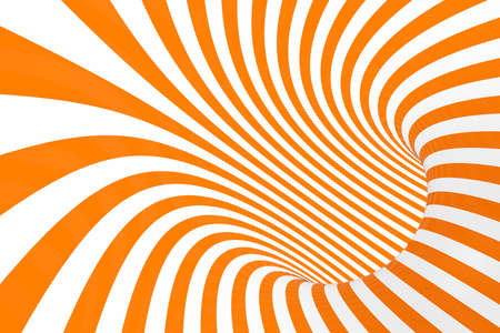 Torus 3D optical illusion raster illustration. Hypnotic white and orange tube image. Contrast twisting loops, stripes ornament. Endless effect psychedelic pattern. Abstract art. Geometric curvesの写真素材