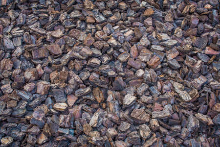 Tree bark mulch. Shredded brown tree bark for decoration and mulching. Background texture closeupの写真素材