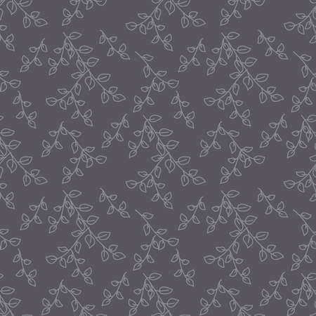 Vector seamless pattern with leaves and branches on gray background.のイラスト素材