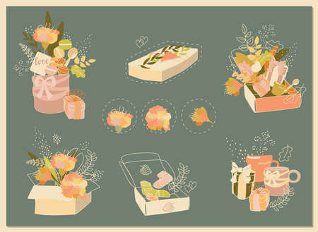 Gift set. Vector illustration in doodle style for greeting cards, invitations, postersのイラスト素材