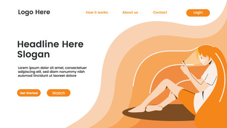 Landing page female character flat design. Vector Illustrationのイラスト素材