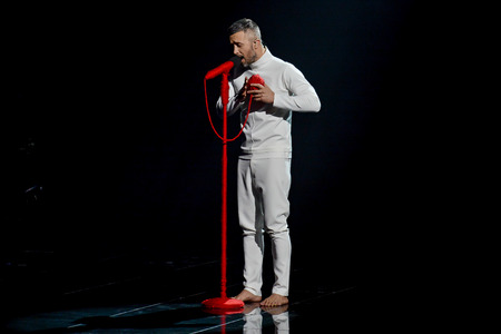 KYIV, UKRAINE - FEBRUARY 10, 2018: Singer Serhiy Babkin member of the second semi-final of the national selection for Eurovision-2018のeditorial素材