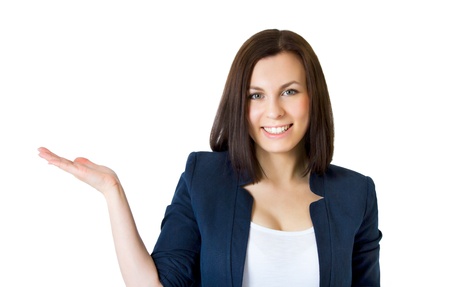Happy successful business woman  Isolated over white backgroundの写真素材